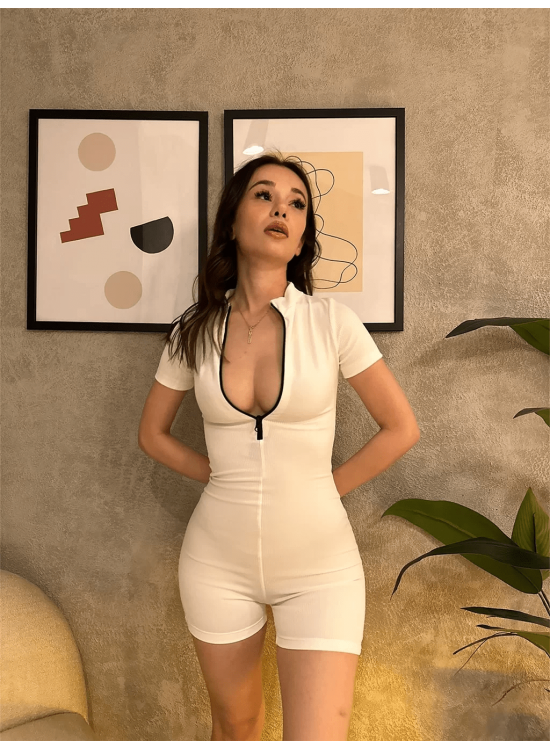 Fitilli Fermuarlı Tulum beyaz Fitilli Fermuarlı Tulum beyaz